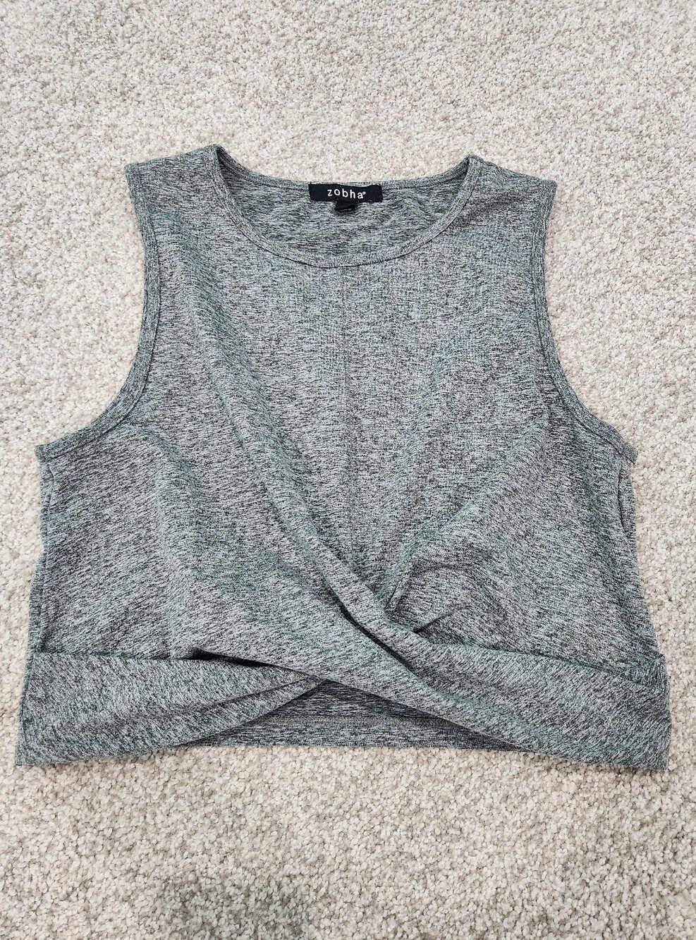 Zobha Twist Crop Top Womens Medium Gray Yoga Athletic Fit Preppy